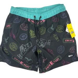 Neff The Simpsons Kwik-E-Mart Bart Simpson Swim Trunks Mens Small Black Teal NEW